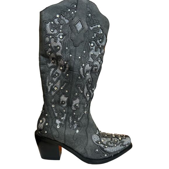 SO SIMPOK Women's Rhinestones Western Cowboy Boots Chunky Mid Calf Boots Size 4 - Picture 4 of 6